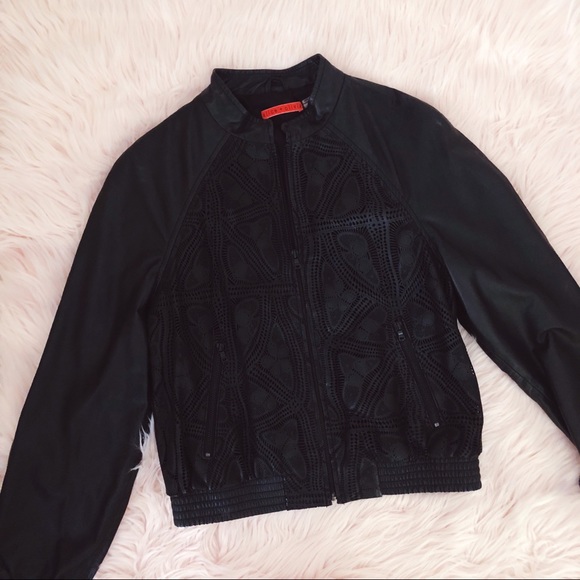 ALICE + OLIVIA $1,295 Lace Leather Bomber Jacket - Picture 2 of 8